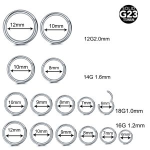 ジュエリー10PC ASTM F136チタンノーズリングフープセプタムピアスクリッカー10/12/14/16/18G/20G鼻孔ヒンジ付きセグメントセプトヘリックスイヤリング