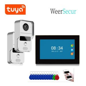 Doorbells Tuya App Uzaktan Kilit Açma Monitör RFID Kamera Kablolu 7 veya 10 inç ekran 1080p video kapı zili kapı telefon intercom ücretsiz gönderim