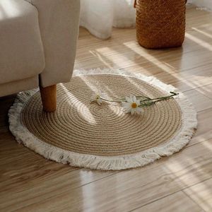 Carpets Nordic Cotton And Linen Woven Tassel Floor Mat Rope Braided Floor-to-ceiling Window Carpet Study Tea Seat Table Round