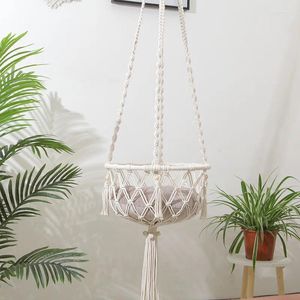 Cat Carriers Boho Macrame Pet Swing Cage Handgjorda hundväxthållare Support Nordic House Hängande sömnstolstolar Fyra säsonger tillgängliga