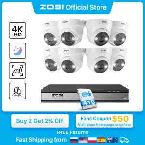 System Zosi 4K POE CCTV System 8.0 MP Ultra HD Seversoor Security IP -камеры 16CH CCTV NVR с набором для аудиовизора TwoWay