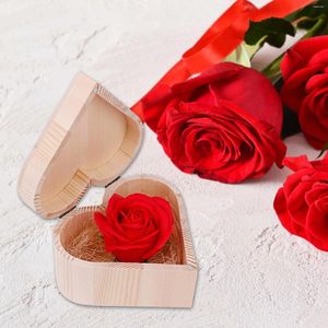 Decorative Flowers Heart Shaped Wooden Box Soap Flower Simulation Colorful Rose Small