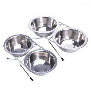 Dog Apparel Double Small Bowls Stainless Steel Food And Water Bowl Set For Puppy Dual Use Pet Feeder With Metal Stand Cats Y5GB