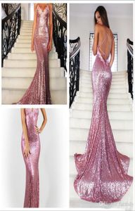 Backless Sequin Sukienki Promowe Sukienki PROM NOWA moda otwartych pleców Sparkle Glitter Prom Solens Vneck z aplikacjami Formalne sukienki imprezowe 6257388
