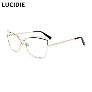 Солнцезащитные очки рамки Lucidie Women Fashion Metal Glasses Cat Eye Clear Lens Негабаритная рама дизайнер бренд -дизайнер Оптические ушные очки