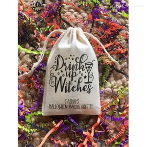 Drawstring Custom Muslin Halloween Bachelorette Party Favor Bag Drink Up Witches Survival Kit Bags Bridal Shower Hangovers