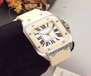 NYA 100 W20129U2 Två ton elfenben Bezel Steel Case White Dial Swiss Quartz Womens Watch Ladies Rubber 10 Colors Watches TimeZoneWatc9362242