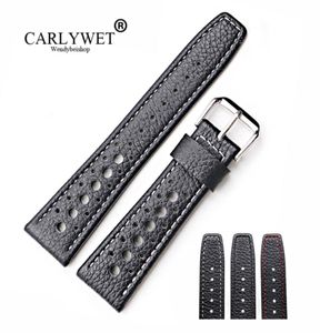 Carlywet 20 22 mm in pelle vera ecullo a mano nero fatto a mano con cuccioli di orologi da polso bianco cintura da orologio da polso 3104065