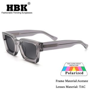 HBK Tac Kalın Kristal Asetat Kare Güneş Gözlüğü Erkekler Yüksek Kalite Polarize Sürüş Güneş Gözlükleri Kadın Tasarımcı Oculos UV400 Vaka 240321