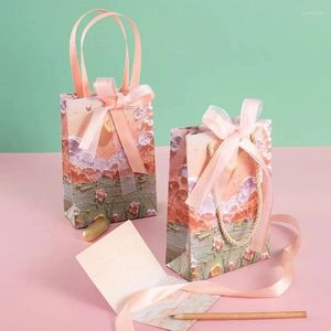 Present Wrap 3D Packaging Bag Flower Cloud Oil Målning Papper Valentins dag Födelsedag bröllopsfest Favor Klädbutik Handväska