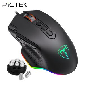 Fall Pictek PC257 WIRED GAMING MOUS 12000 DPI RGB Backbelyst spelmus 10 Programmerbara knappar Nya ergonomiska spel USB PC -datormöss