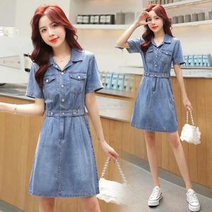 Party Dresses 2024 Summer Dress Short Sleeve Shirt Women Denim Fashion Slim Pocket Button Casual Jeans For Lady