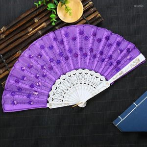 Decorative Figurines Chinese Style Folding Dance Fans Wedding Party Lace Silk Hand Held Flower Vintage Embroidered Sequin Fan Women Girl Po