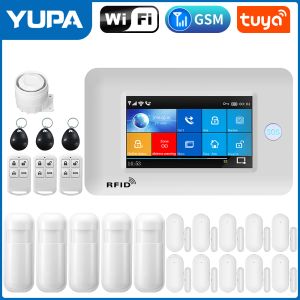 Kits WIFI GSM Sistema de alarme de segurança doméstica de ladrão sem fio com sensor de movimento da porta e aplicativo IP Carema Tuya Compatível com Alexa Google