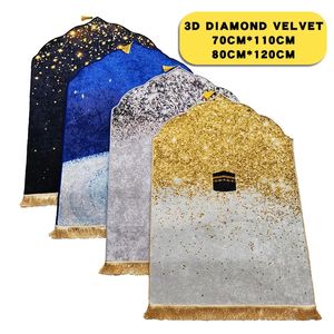 Special-shaped Prayer Mat Golden Diamond Velvet Worship Blanket Muslim Ramadan Rug Worship Kneel Embossing Floor Carpets 240327