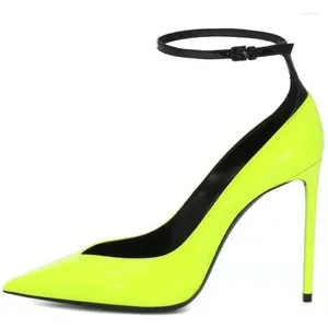 Scarpe eleganti fluorescente verde brevetto in pelle caviglia décolleté tacco alto v taglio taglio tacchi a spillo di punta che celebrano