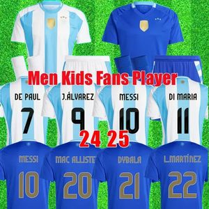 24-25 Jerseys de futebol Argentina 3 estrelas Messis Player versão Mac Allister Dybala di Maria Martinez de Paul Maradona Kit Kit Men Menina Mulher Futebol Camisa