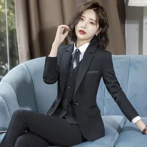Kvinnors tvåbitar byxor Business Suit Formal Wear Three-Piece Black Autumn Spring El Front Stage Work Clothes Intervie