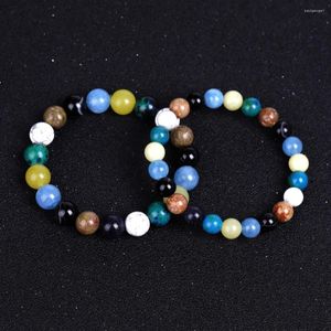 Charm Bracelets 10pcs Natural Stone 8/10mm Howlite Aquamarine Black Onyx Mixed Beaded Couples Bracelet For Women Men Yoga Jewelry