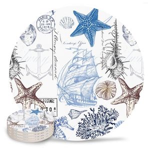 Bord Mattor Ocean Starfish Coral Vessel Shell Ceramic Set Kitchen Round Placemat Luxury Decor Coffee Tea Cup Coasters