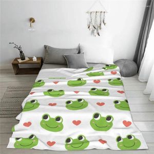 Decken süßer grüner Frosch Kawaii Fleece Frühling/Herbst Atmungsfreie leichte Wurfdecke für Bett Couch Teppich Stück