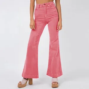 Женские брюки с твердым цветом вельветовая флэки женщины широкая уличная одежда с высокой талией повседневная конфеты цвета розовые голубые джинсы брюки