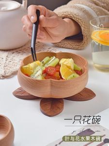 Decorative Figurines Flower Bowl Fruit Salad Tableware Household Dried Solid Wood High Aesthetic Value Creative Foot Plate