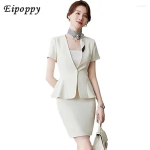 Two Piece Dress 2024 Summer Single Button Blazer Women Business Suits With Skirt And Jacket Sets Ladies Work Office Uniform Style Short