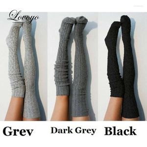 Women Socks Over Knee Female Sexy Stockings Warm Long Boot Knit Thigh-High Gray Khaki Blue Black Twist Woman