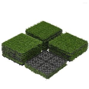 Decorative Flowers SmileMart 27PCS Artificial Grass Interlocking Turf Tile Flooring Decor Green Lawn