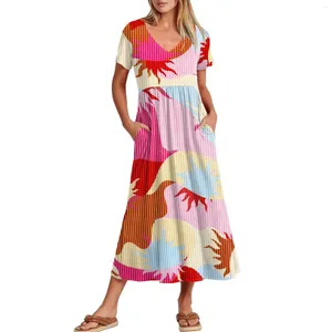 Casual Dresses Women'S With Pockets Flowing Maxi Skirt V Neck Short Sleeve Summer Dress Fashionable Clothing