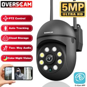 Kameror 5MP WiFi Surveillance Black IP Camera Auto Tracking Color Night Vision Mini Outdoor Waterpter PTZ IP Security Camera OKAM APP
