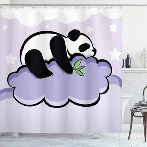 Shower Curtains Fashion Cartoon Curtain Flower Panda Sleeping In The Clouds Star Pattern With Hook Waterproof Cloth Bathroom Decoration