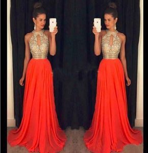 Shinning Halter Aline Long Prom Evening Dresses Crystal Beaded Dresses Evening Wear Chiffion Special Endan Dresses Real Image3456816