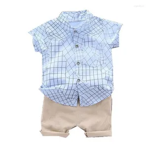 Roupas conjuntos de roupas de bebê roupas de bebê terno de crianças meninos camisa xadrez casual shorts 2pcs/sets roupas infantis roupas de roupas infantis de traje infantil