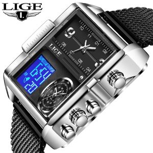 Watches Lige Watch Man Top Brand Square Sport Quartz Analog Wristwatch for Men Waterproof Military Digital Watches Creative Watch