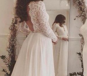 2019 New Long Sleeves Sweep Train Backless Country Bridal Gowns Deep V Neck Custom Cheap 2017 Charming Lace Chiffon Beach Wedding 4546464