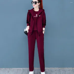 Pantaloni da donna a due pezzi Lettere stampata per la felpa set colore abbigliamento sportivo con cappuccio con cuffia elastica di materiale spesso a 3 pezzi per