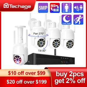 System Techage 8CH 5MP WiFi PTZ Camera System H.265 Smart AI Security Set Twoway Audio Humanoid Auto Tracking Colorful Night Vision