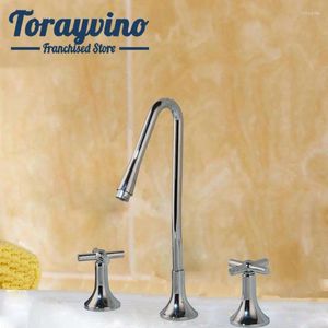 Bathroom Sink Faucets Torayvino Bathtub 3 Piece Waterfall Tap Set Robinet De Salle Bain Spout Faucet Deck Mounted Mixer Chrome Taps