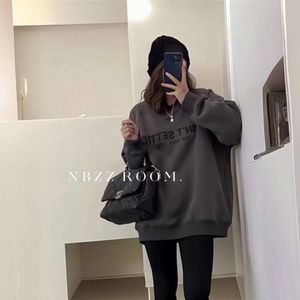 2023 Autumn/winter/american Letter Printed Warm Round Neck Plush Sweater Women's Loose BF Casual Sports Top