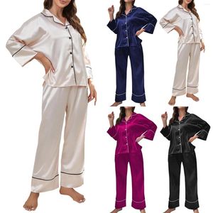 Hemkläder Kvinnor Silk Satin Pyjamas Set Loungewear Long Sleeve Tops and Byxor Sleep Homewear Sweet Weepwear For Pijamas Mujer