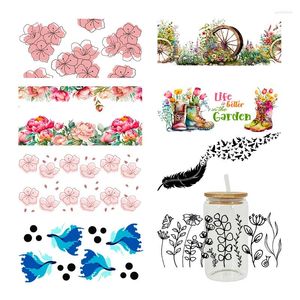 Window Stickers 3D UV DTF Transfers 16oz Cup Wrap Flower Printed For DIY Glass Ceramic Metal Leather Etc. D1822