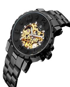 Wengle New Orkina Full Black Stainless Steel Hollow bottom bottom Luxury Gift Dress Mechanical Watches3911313