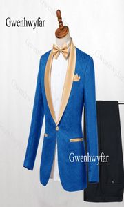 Gwenhwyfar 2019 New Royal Blue Rim Stage Clothing For Men Suit Set Mens Wedding Suits Costume Groom Tuxedo Formal JacketPants9089379