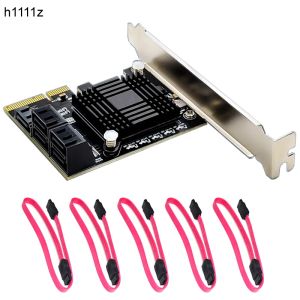 Карты JMB585 Chip 5 Port SATA 3,0 в PCIe Card Card 4x Gen 3 PCI Express Adapter Adapter SATA 3 конвертер с радиатором для жесткого диска SSD