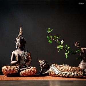 Decorative Figurines Buddha Statue Thailand Sculpture Green Resin Hand Made Buddhism Hindu Fengshui Figurine Meditation Home Decoration