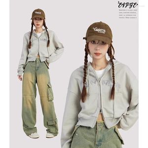 Moletons femininos estilo preppy retro coloração sólida zíper de tamanho grande mulheres moletons casuais harajuku coreano top jacket estético casaco curto