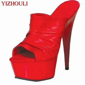 Tanzschuhe 6 Zoll gekräuseltes VAMP -Detail verführerische sexy dünne Ferse Stufe 15 cm Bankett High Catwalk