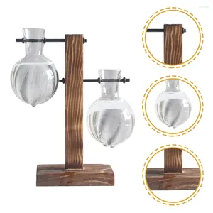 Vases 1 Set Hydroponic Plants Bulb Terrarium With Wooden Stand Desktop Plant